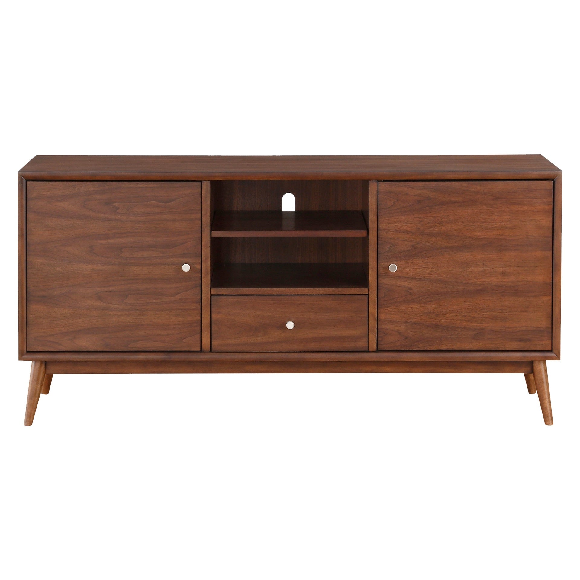 1pc Storage TV Stand Brown Finish Drawer Storage Cabinets Adjustable Shelfs Wooden Living Room Furniture, TV Console Table
