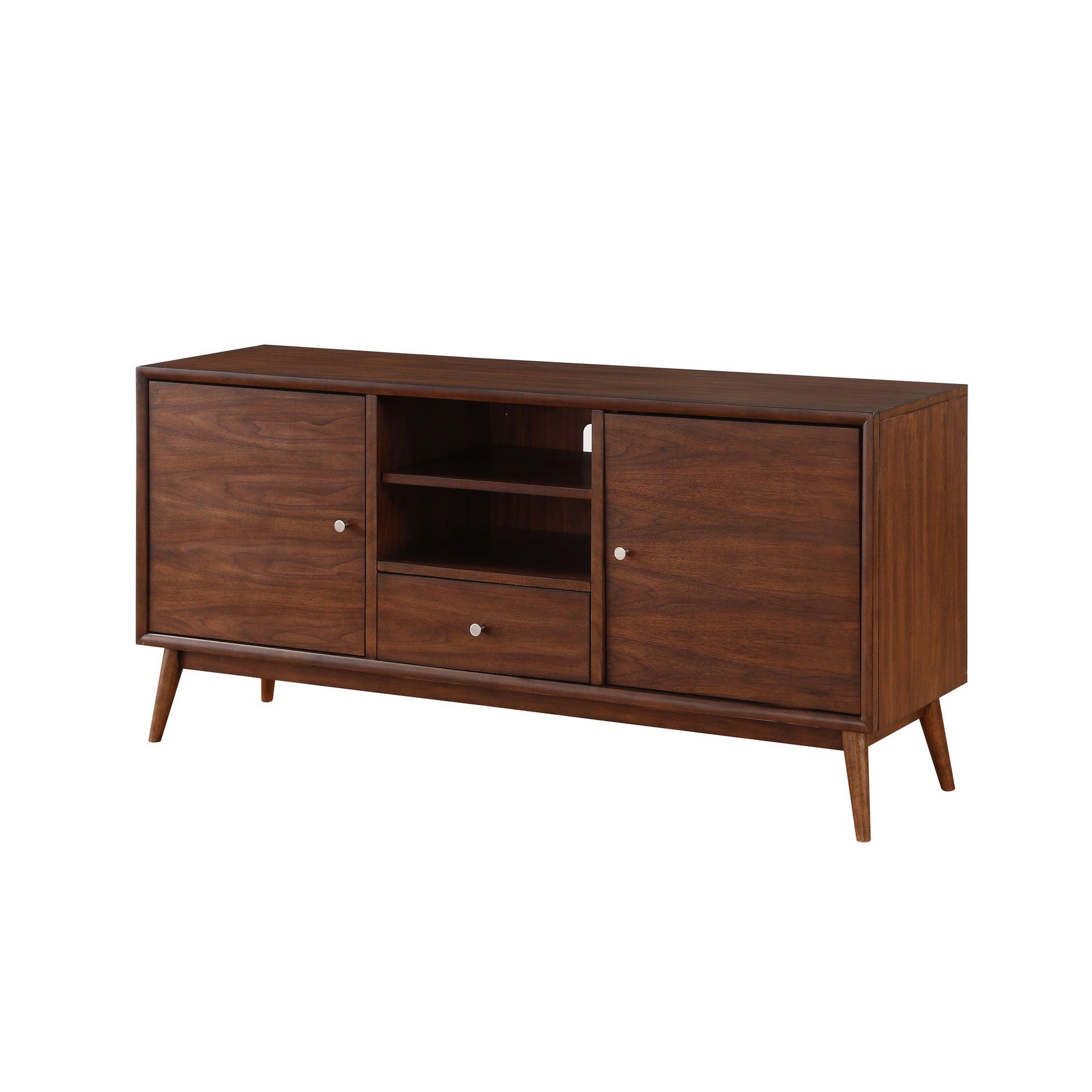 1pc Storage TV Stand Brown Finish Drawer Storage Cabinets Adjustable Shelfs Wooden Living Room Furniture, TV Console Table
