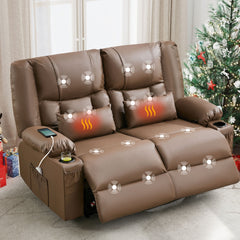 Recliner Loveseat with Massage and Heating for Living Room,Love Seat Manual Oversized Recliner with Cup Holders,Side Pocket for Adult,BROWN