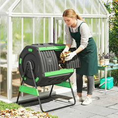 Outsunny Compost Bin Outdoor, 53 Gal Dual Chamber Tumbling Composter with Adjustable Vents, BPA Free Tumbling Composter, Green