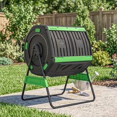 Outsunny Compost Bin Outdoor, 53 Gal Dual Chamber Tumbling Composter with Adjustable Vents, BPA Free Tumbling Composter, Green