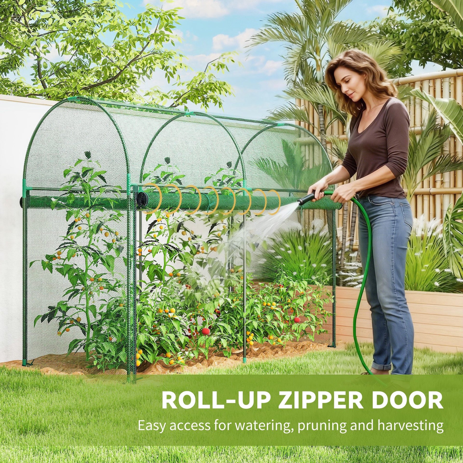 Outsunny Crop Cage, 6' x 3' x 5' Large Plant Protection Tent with Zippered Door, Outdoor Garden Cage, Green