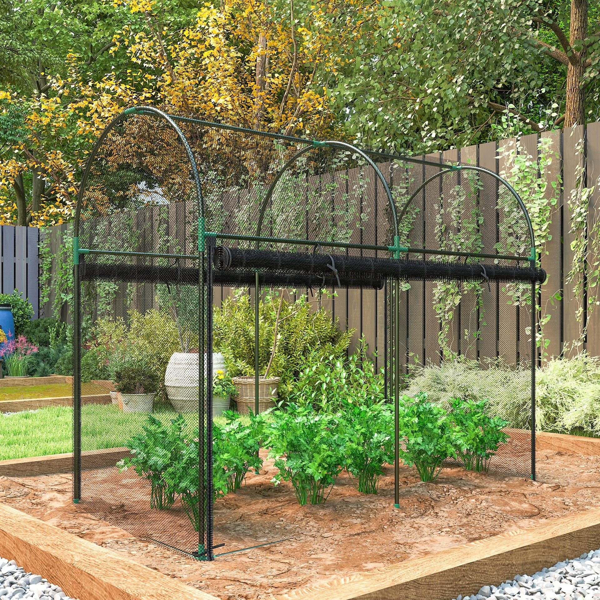Outsunny Crop Cage, 6' x 3' x 5' Large Plant Protection Tent with Zippered Door, Outdoor Garden Cage, Black