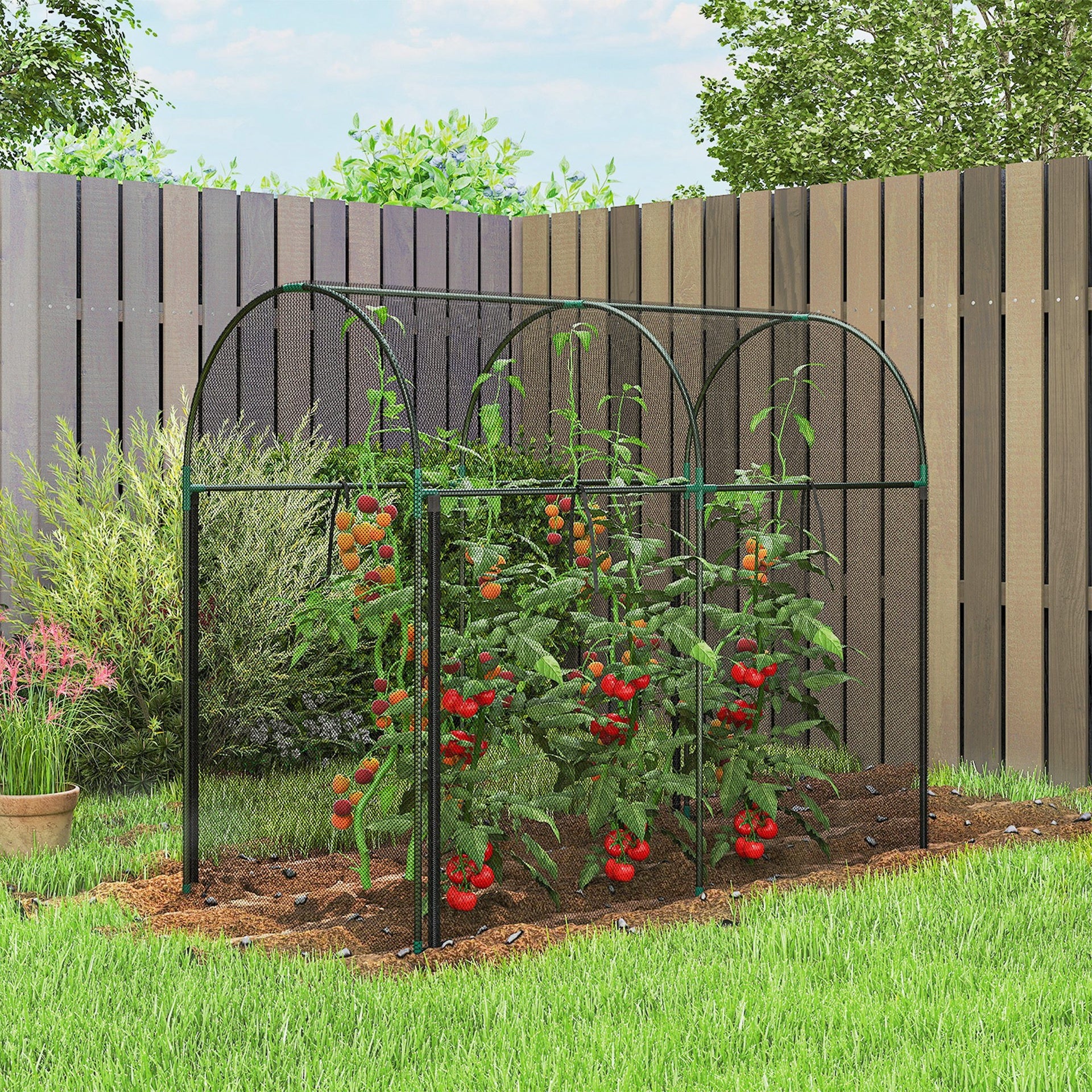 Outsunny Crop Cage, 6' x 3' x 5' Large Plant Protection Tent with Zippered Door, Outdoor Garden Cage, Black