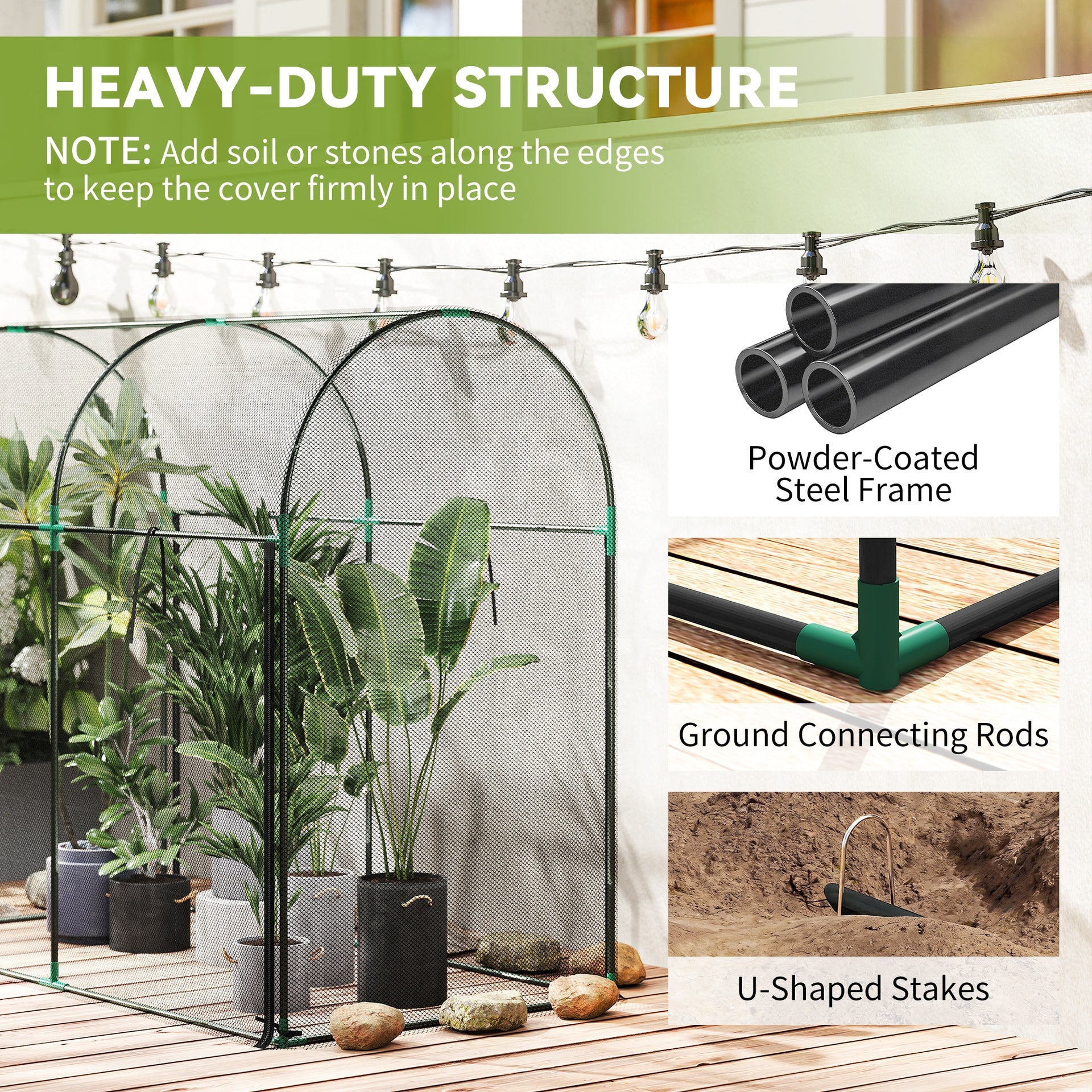 Outsunny Crop Cage, 6' x 3' x 5' Large Plant Protection Tent with Zippered Door, Outdoor Garden Cage, Black