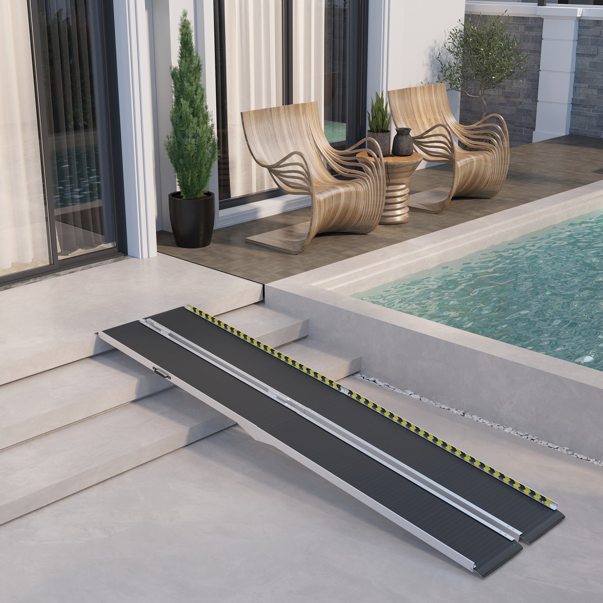 HOMCOM Wheelchair Ramp, 10FT Foldable Threshold Ramp, Aluminum Handicap Ramp with Non-Slip Surface, Transition Plates Above and Below for Home, Doorways, Steps, 600lbs Capacity