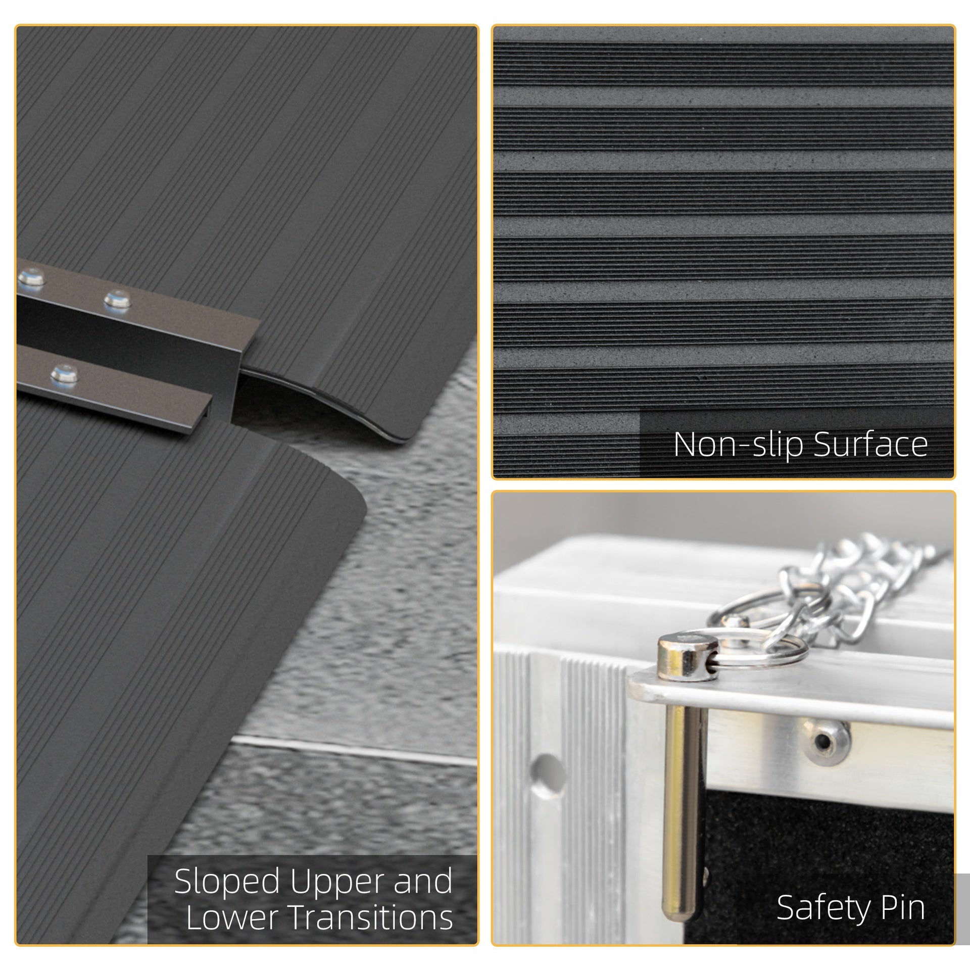 HOMCOM Wheelchair Ramp, 10FT Foldable Threshold Ramp, Aluminum Handicap Ramp with Non-Slip Surface, Transition Plates Above and Below for Home, Doorways, Steps, 600lbs Capacity