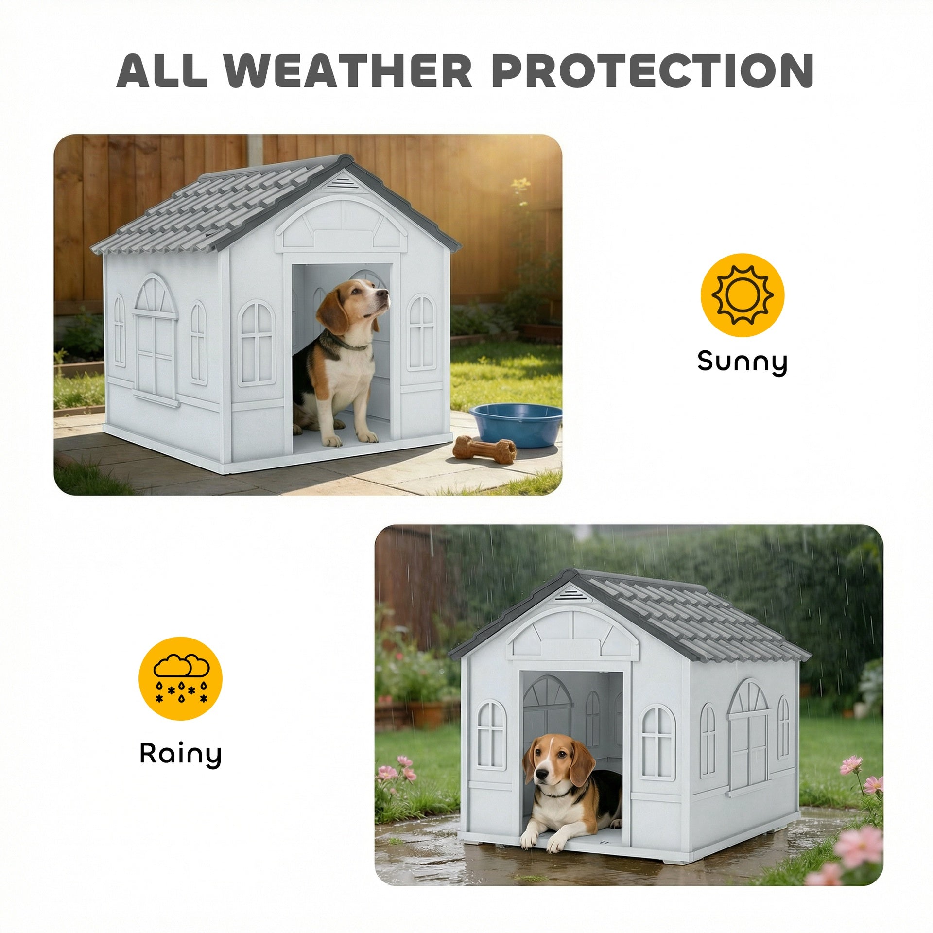 PawHut Pet House Water Resistant Puppy Shelter with Door for Indoor Outdoor, Easy to Assemble, for Small/Medium Dogs, Gray