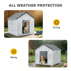 PawHut Pet House Water Resistant Puppy Shelter with Door for Indoor Outdoor, Easy to Assemble, for Small/Medium Dogs, Gray