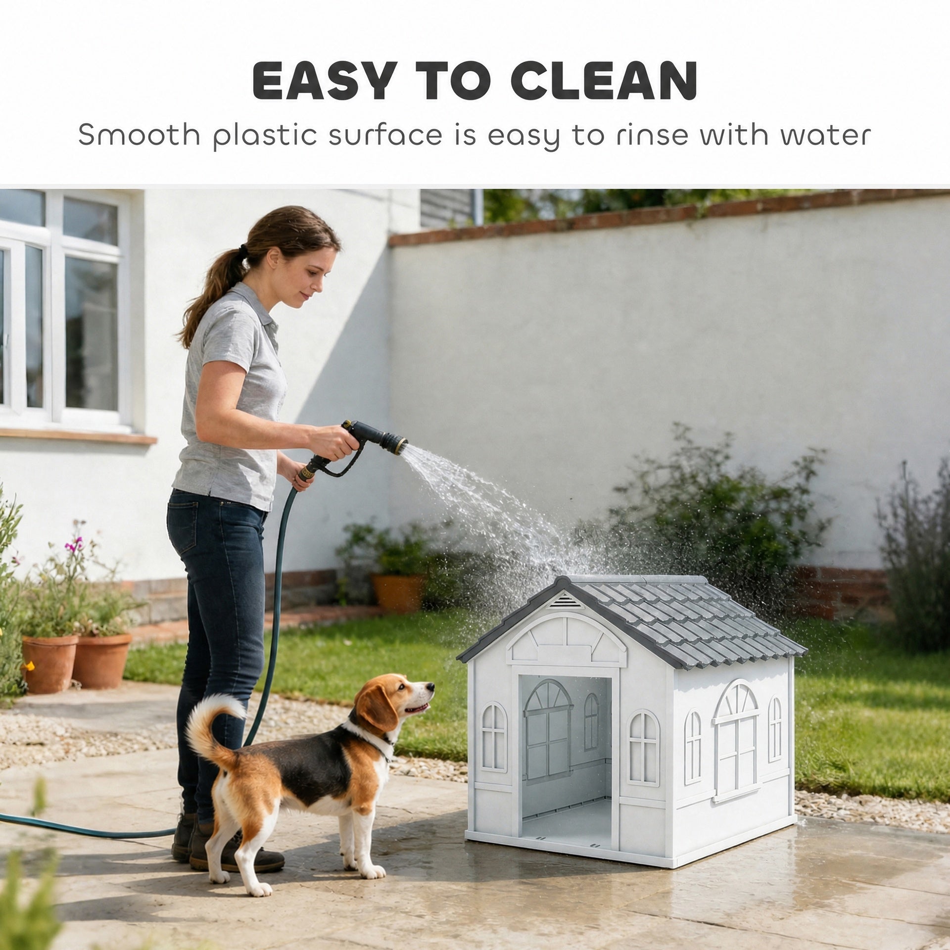 PawHut Pet House Water Resistant Puppy Shelter with Door for Indoor Outdoor, Easy to Assemble, for Small/Medium Dogs, Gray