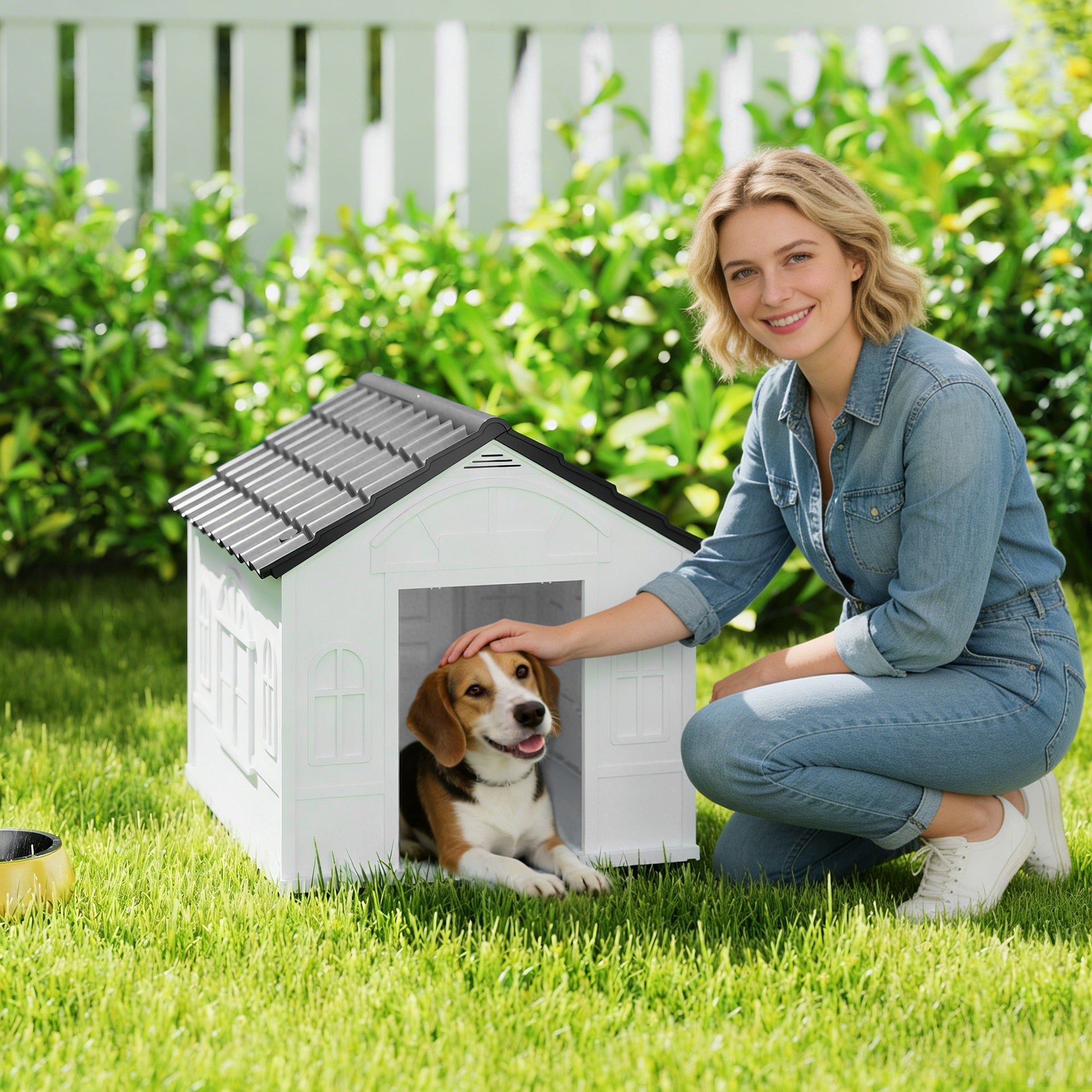 PawHut Pet House Water Resistant Puppy Shelter with Door for Indoor Outdoor, Easy to Assemble, for Small/Medium Dogs, Gray