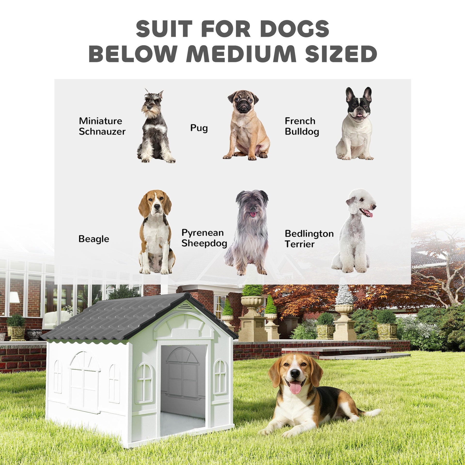 PawHut Pet House Water Resistant Puppy Shelter with Door for Indoor Outdoor, Easy to Assemble, for Small/Medium Dogs, Gray