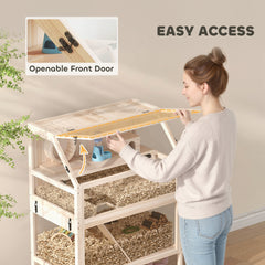 PawHut Wooden Hamster Cage with Detachable Lower Floor, Storage Shelf, Hut, Seesaw, Exercise Wheel, Ramps for Dwarf