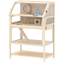 PawHut Wooden Hamster Cage with Detachable Lower Floor, Storage Shelf, Hut, Seesaw, Exercise Wheel, Ramps for Dwarf