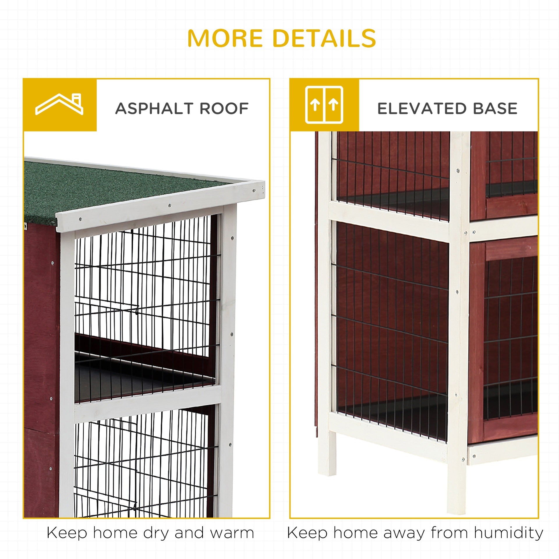 PawHut 54" 2-Story Weatherproof Stackable Elevated Wooden Rabbit Hutch with Enclosed Run and Pull-Out Trays