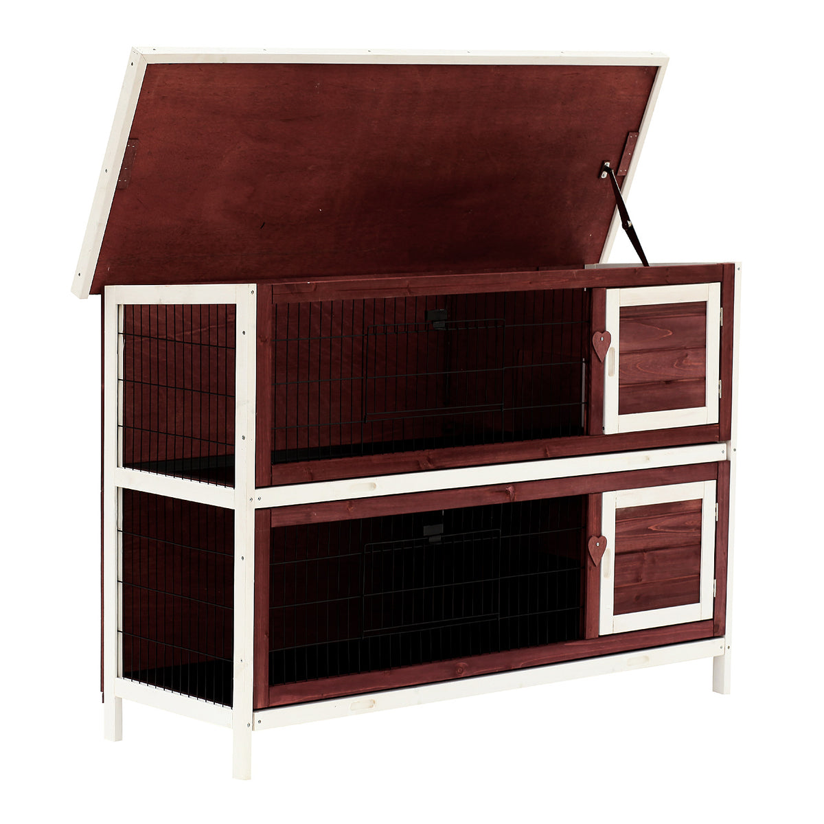 PawHut 54" 2-Story Weatherproof Stackable Elevated Wooden Rabbit Hutch with Enclosed Run and Pull-Out Trays