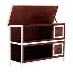 PawHut 54" 2-Story Weatherproof Stackable Elevated Wooden Rabbit Hutch with Enclosed Run and Pull-Out Trays