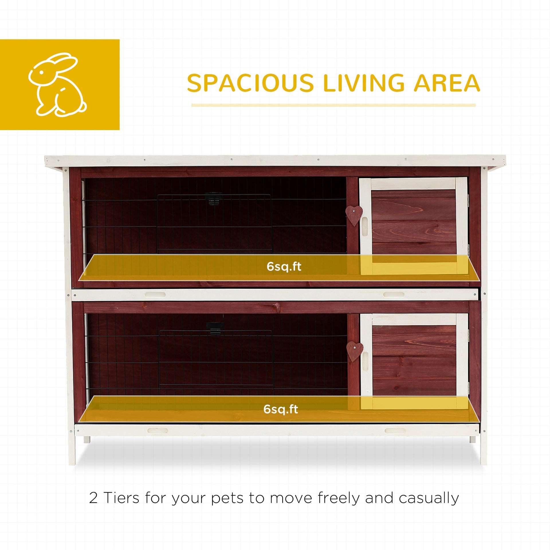 PawHut 54" 2-Story Weatherproof Stackable Elevated Wooden Rabbit Hutch with Enclosed Run and Pull-Out Trays
