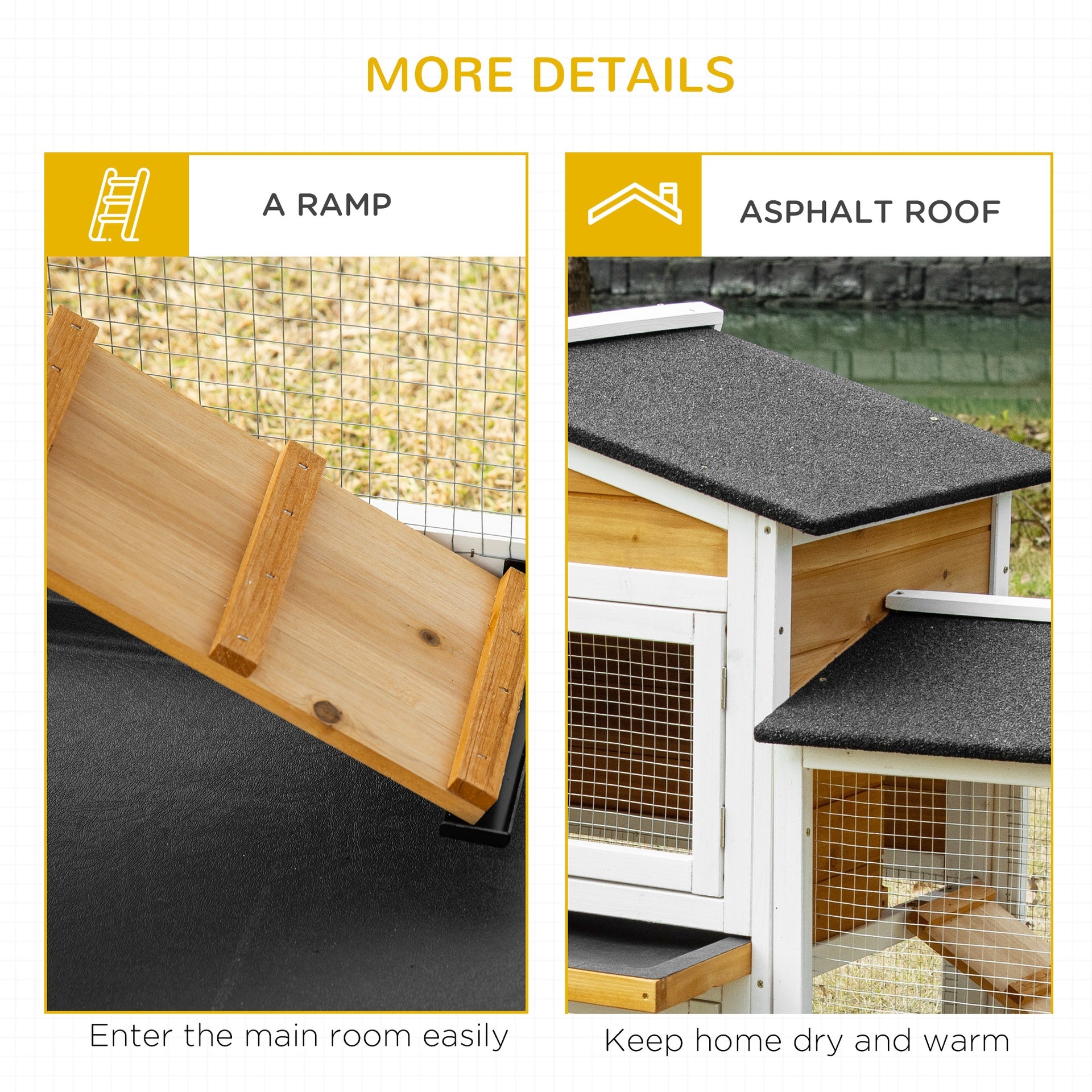 PawHut 90.5" Wooden Rabbit Hutch Bunny Cage Pet Playpen House Enclosure with Double Side Run Boxes, No Leak Tray, Ramp, for Rabbits, Chickens, Ducks, Guinea Pig and Small Animals, White