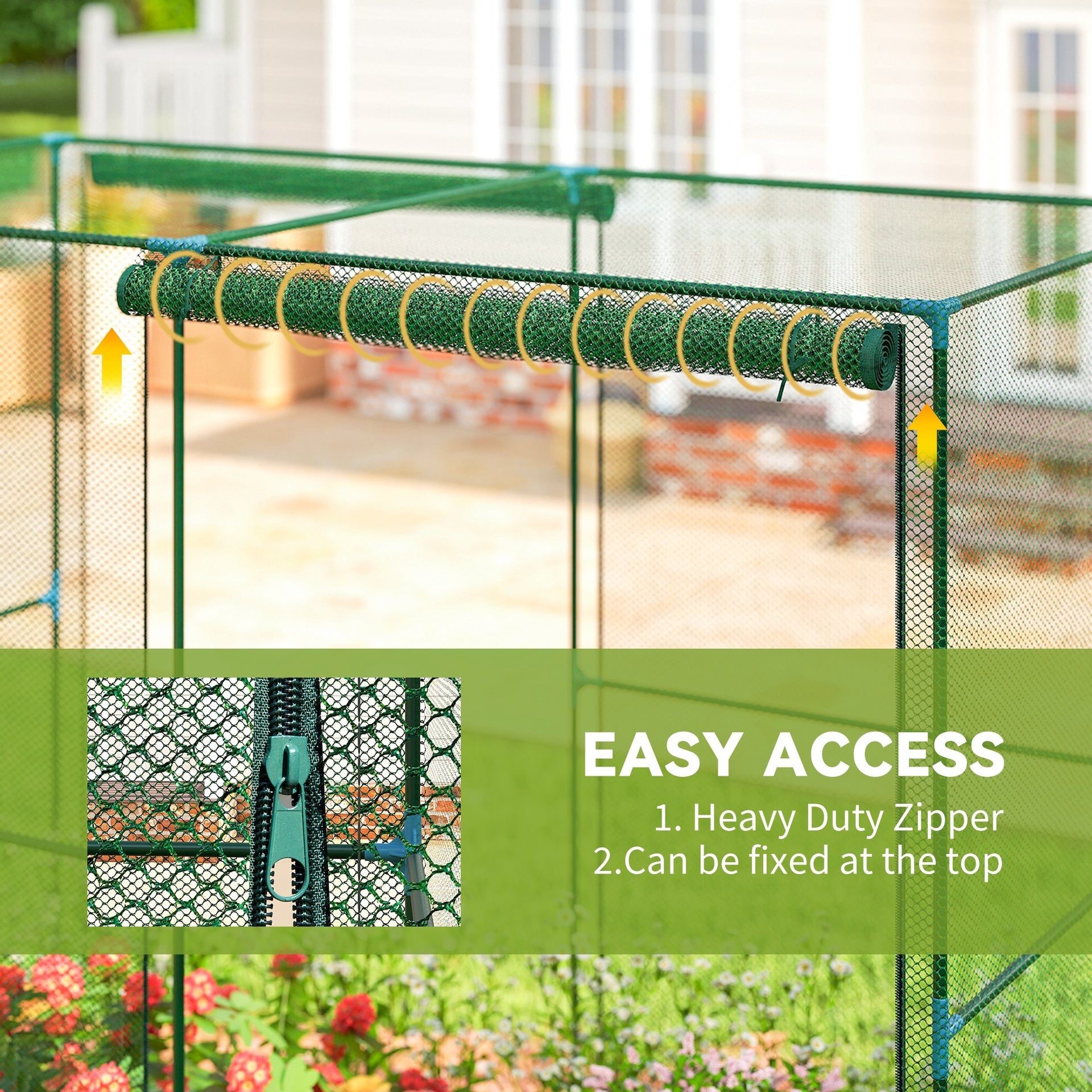 Outsunny Walk-in Crop Cage, Plant Protectors from Animals with Roll Up Zippered Door, 7.9' x 3.9' x 6.1', Green