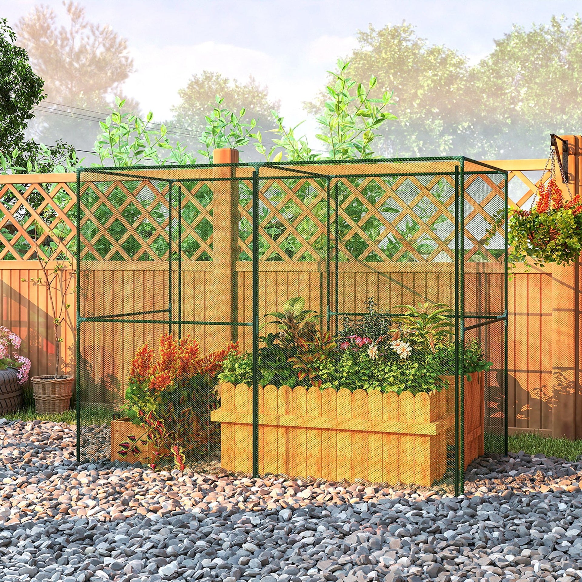 Outsunny Walk-in Crop Cage, Plant Protectors from Animals with Roll Up Zippered Door, 7.9' x 3.9' x 6.1', Green