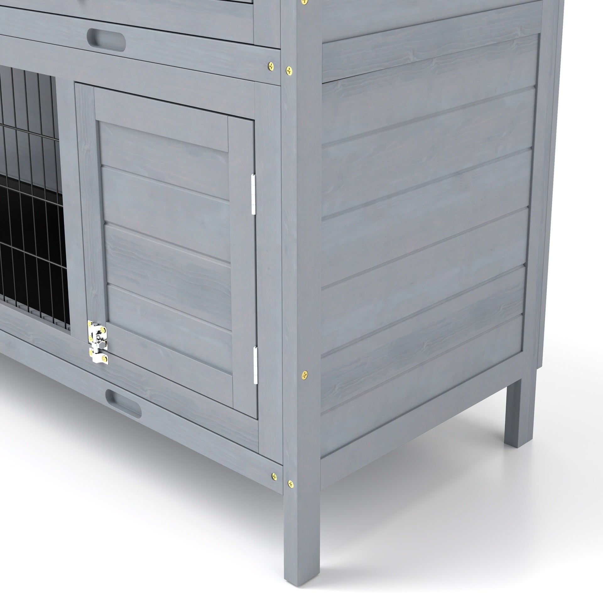 PawHut 54" 2-Story Large Rabbit Hutch Bunny Cage Wooden Pet House Small Animal Habitat Lockable Doors, Tray, Roof, Gray