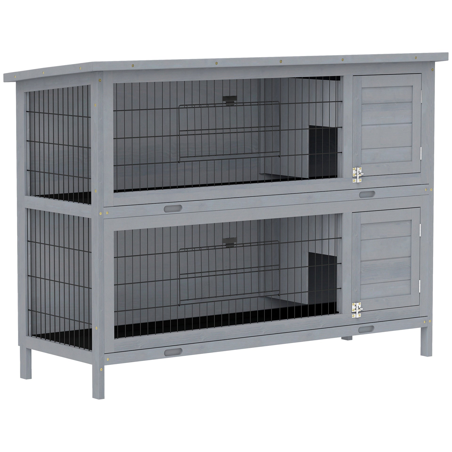 PawHut 54" 2-Story Large Rabbit Hutch Bunny Cage Wooden Pet House Small Animal Habitat Lockable Doors, Tray, Roof, Gray