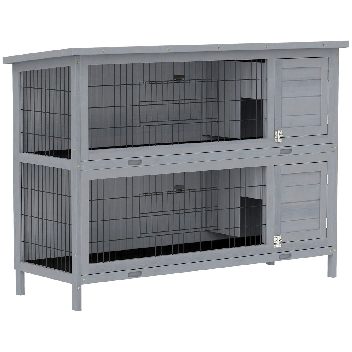 PawHut 54" 2-Story Large Rabbit Hutch Bunny Cage Wooden Pet House Small Animal Habitat Lockable Doors, Tray, Roof, Gray