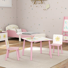 Qaba 3-Piece Kids Toddler Table and Chair Set Furniture for Boys and Girls Aged 3-8, Bedroom, Nursery, Playroom, Pink