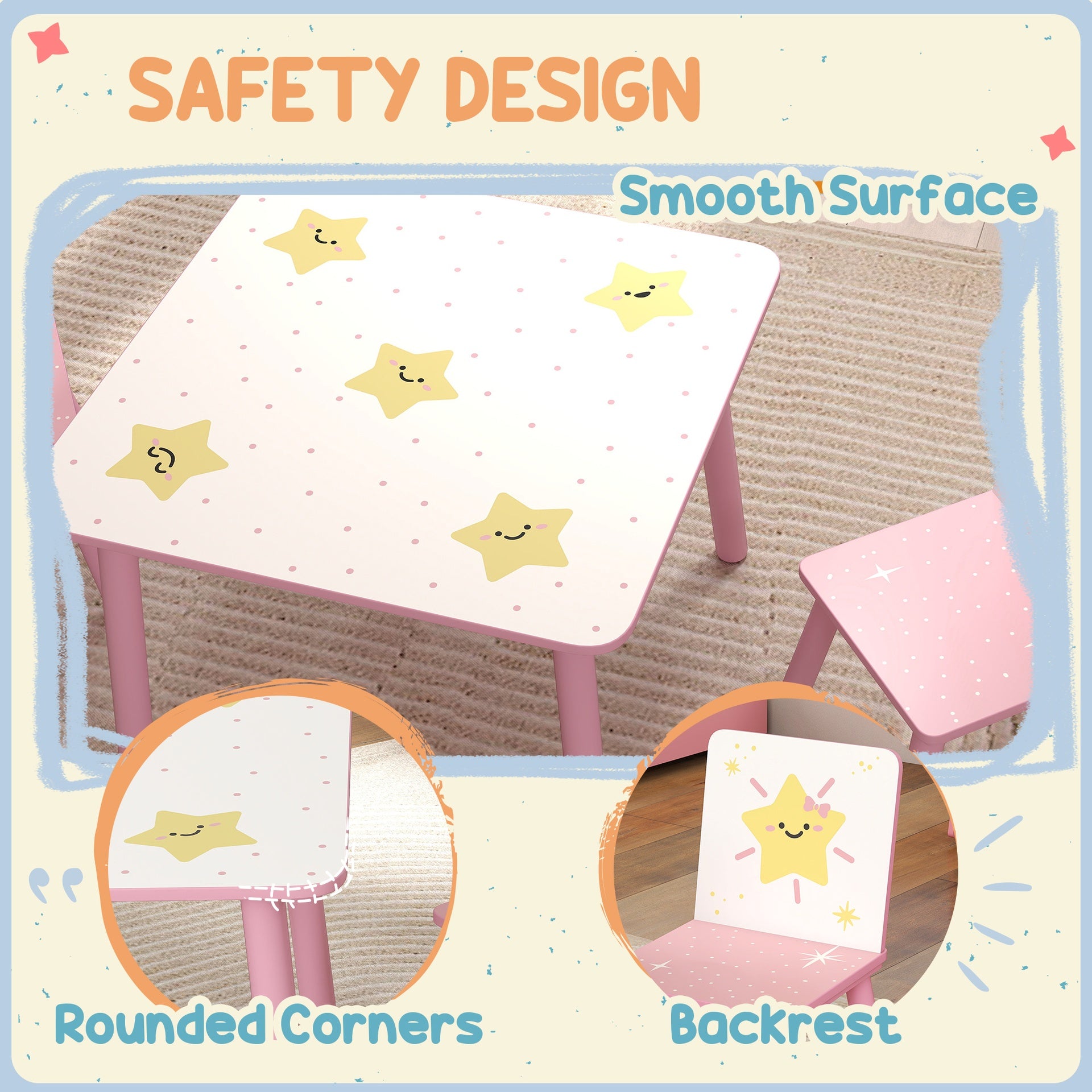 Qaba 3-Piece Kids Toddler Table and Chair Set Furniture for Boys and Girls Aged 3-8, Bedroom, Nursery, Playroom, Pink