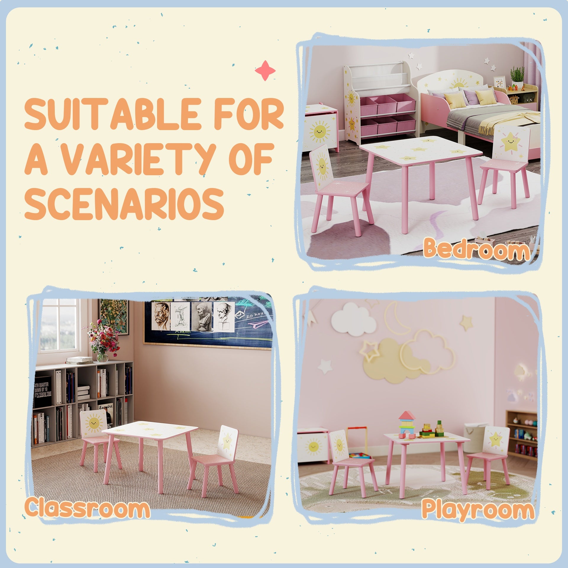 Qaba 3-Piece Kids Toddler Table and Chair Set Furniture for Boys and Girls Aged 3-8, Bedroom, Nursery, Playroom, Pink