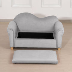 Qaba Ergonomic Foam Kids Sofa with Inner Toy Storage Chest, Velvet Kids Couch with Soft Arms, Children's Lounge Furniture, 33" x 16.25" x 19", Gray