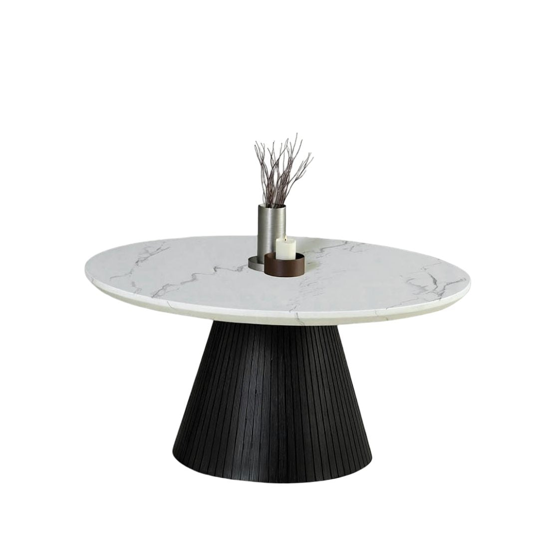Contemporary Style 3pc Table Set 1x Round Cocktail Table 2x Round End Table Faux Marble Top Black Finish Primary Living Room