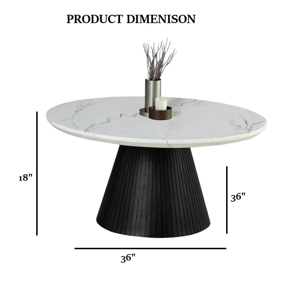 Contemporary Style 3pc Table Set 1x Round Cocktail Table 2x Round End Table Faux Marble Top Black Finish Primary Living Room