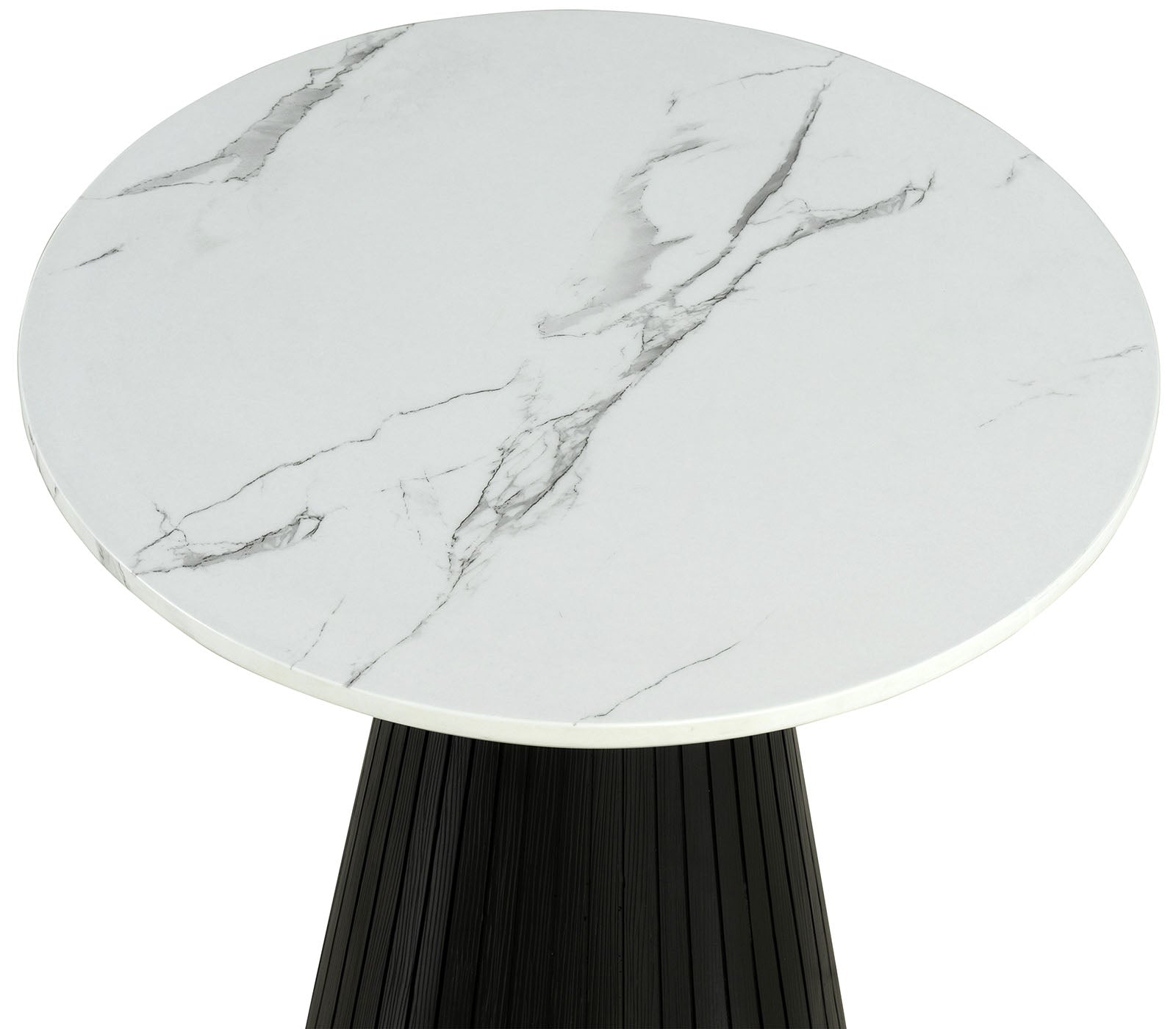 Contemporary Style Round End Table Faux Marble Top Black Finish Primary Living Room