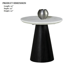 Contemporary Style Round End Table Faux Marble Top Black Finish Primary Living Room
