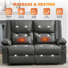 Recliner Loveseat with Massage and Heating for Living Room,Love Seat Manual Oversized Recliner with Cup Holders,Side Pocket for Adult,GREY