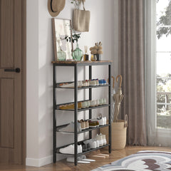 Industrial shoe rack, adjustable country style 5-layer shoe rack storage rack, with 4 mesh shelves, suitable for entrance, living room, bedroom and porch