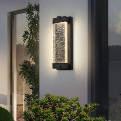 19"(H) Black Aluminum Finish Outdoor Wall Light with Bubble Crystal Glass, LED Light Source, 3000K Warm Light, Weatherproof Exterior Sconce for Patio, Porch, or Garage (1-pack)