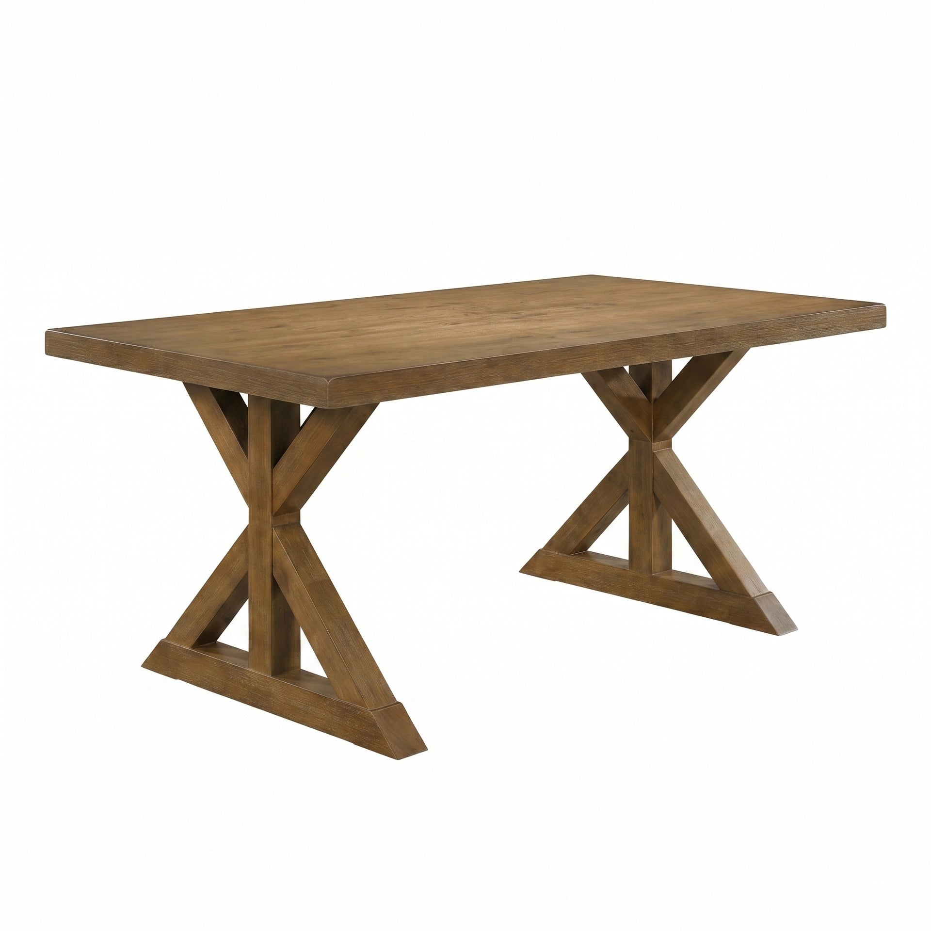 Enna Morden Farmhouse Wood Trestle Dining Table, Brushed Driftwood Finish