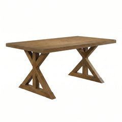 Enna Morden Farmhouse Wood Trestle Dining Table, Brushed Driftwood Finish