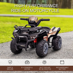 Aosom Kids ATV Four Wheeler  Ride on Car, Motorized Quad, 6V Battery Powered Electric Quad with Songs for 18-36 Months, Black