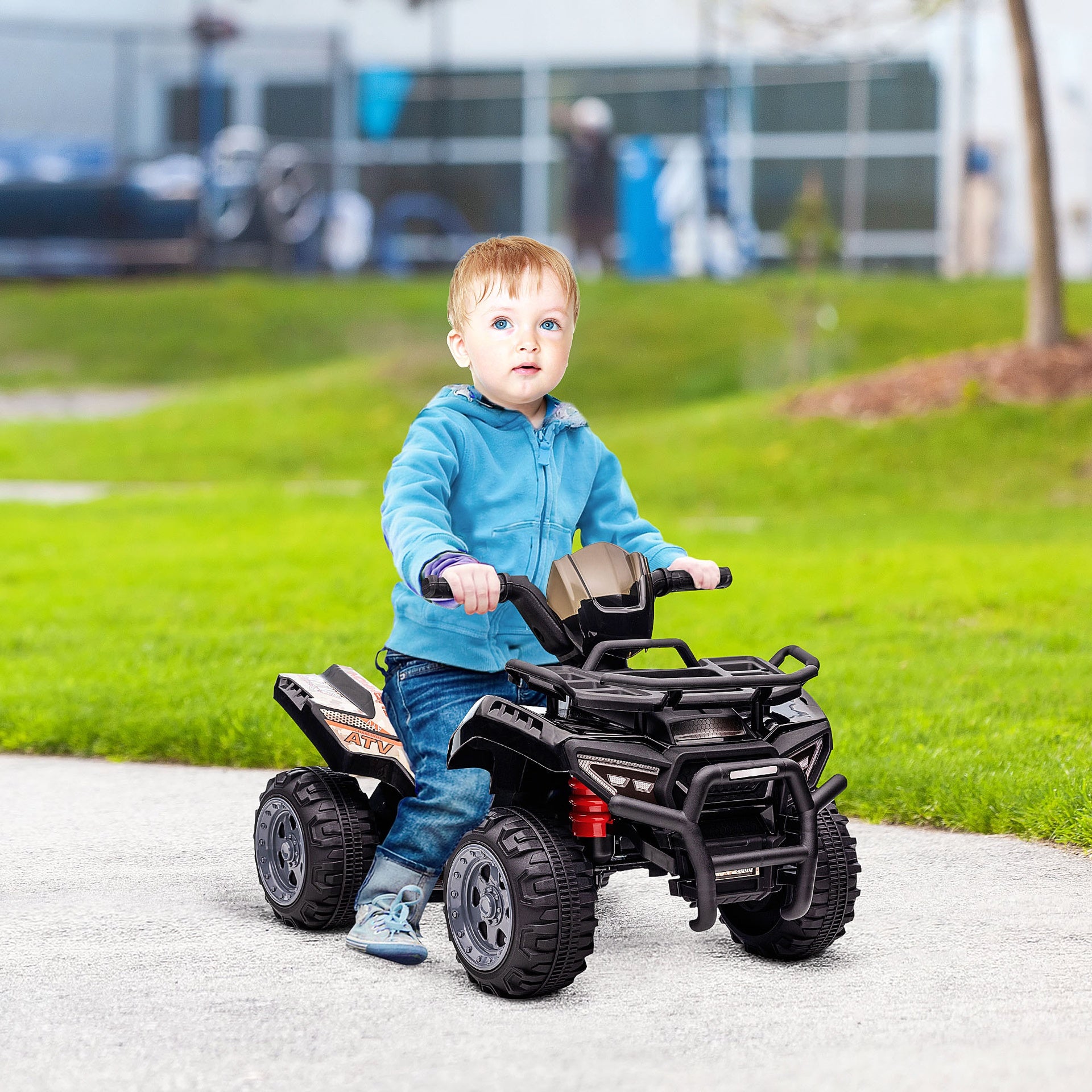 Aosom Kids ATV Four Wheeler  Ride on Car, Motorized Quad, 6V Battery Powered Electric Quad with Songs for 18-36 Months, Black