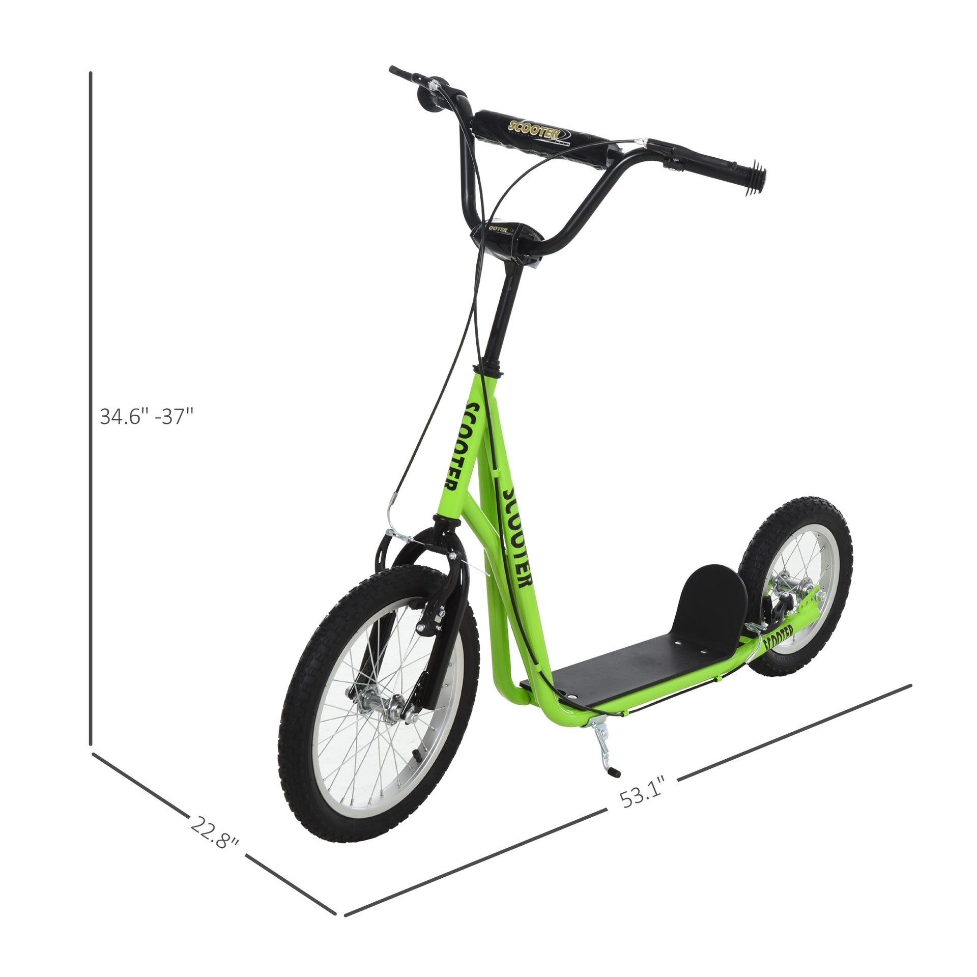 Aosom Teens Youth Scooter Ride On Toy with Adjustable Handlebar, Dual Brakes, and Inflatable Wheels For Kids 5+ - Green