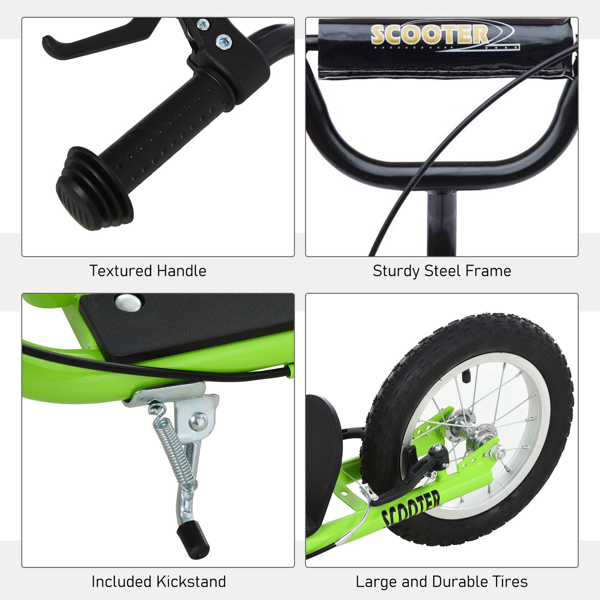 Aosom Teens Youth Scooter Ride On Toy with Adjustable Handlebar, Dual Brakes, and Inflatable Wheels For Kids 5+ - Green
