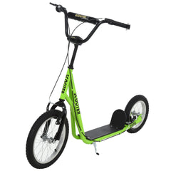 Aosom Teens Youth Scooter Ride On Toy with Adjustable Handlebar, Dual Brakes, and Inflatable Wheels For Kids 5+ - Green