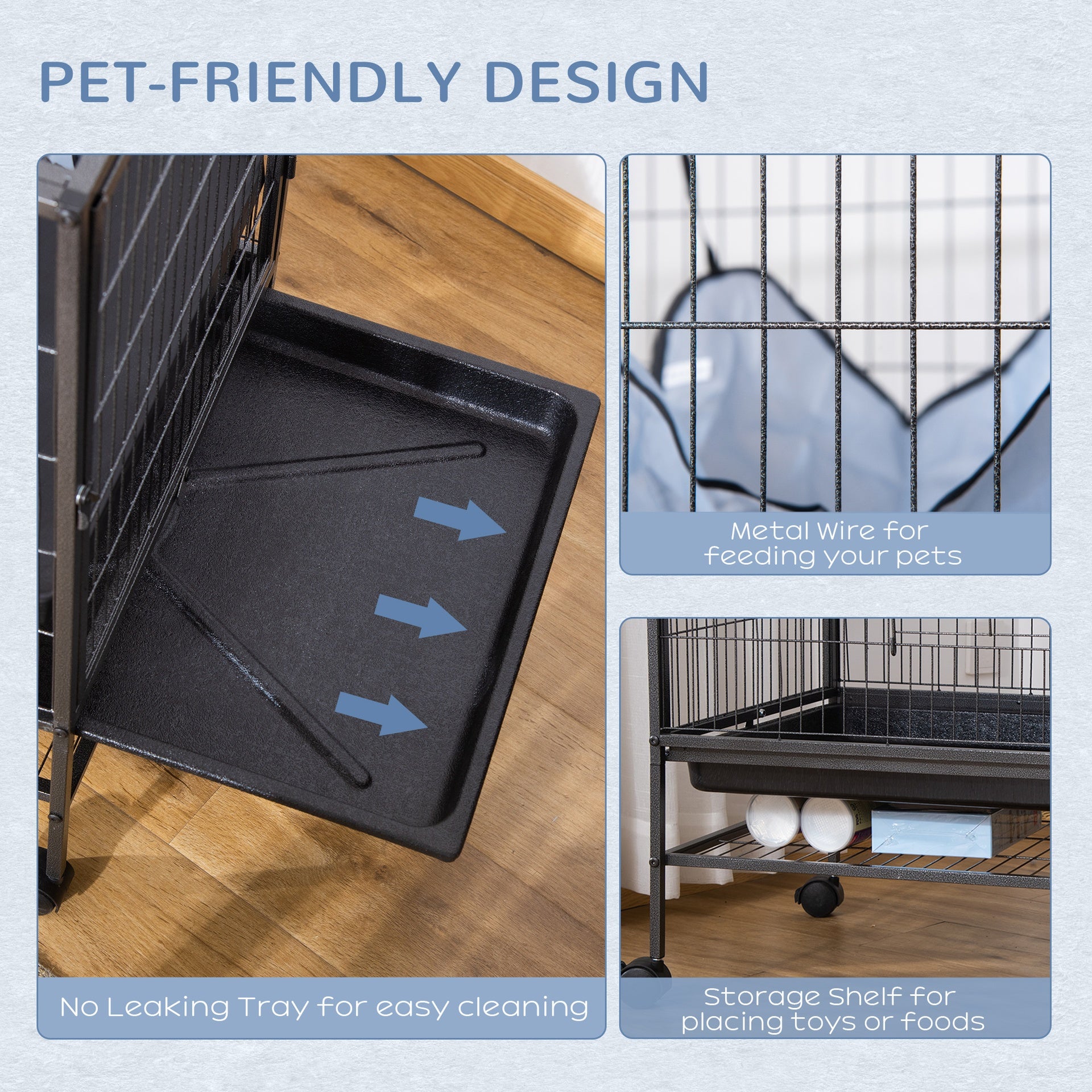 PawHut Small Animal Cage with Wheels, Pet Playpen for Rat, Syrian Hamster, Kitten, Ferrets, Chinchillas with Bottom Storage Shelf, Removable Tray, Ramp, 31.5" x 20.5" x 33.1"