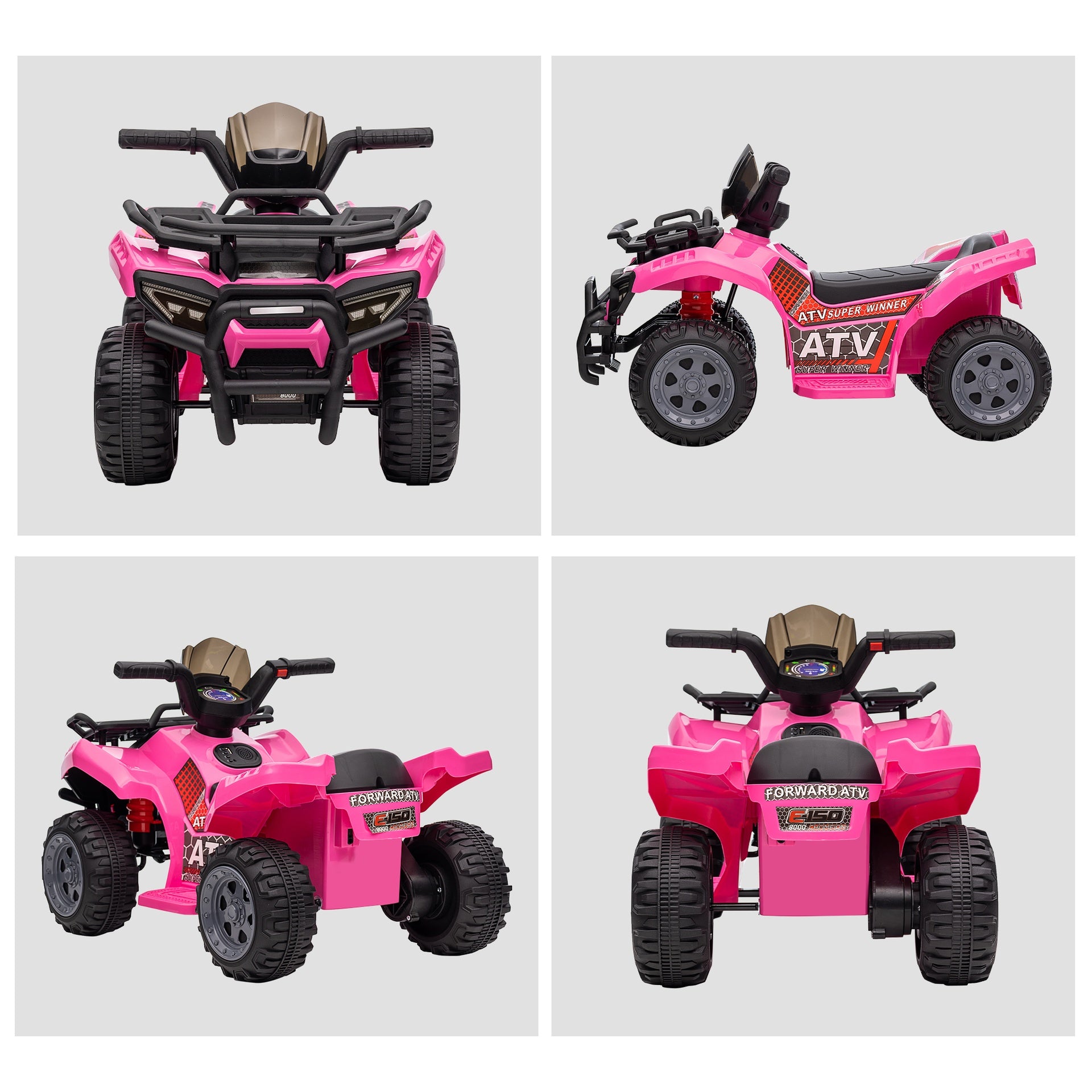 Aosom Kids Four Wheeler  Ride on Car, Motorized Quad, 6V Battery Powered Electric Quad with Songs for 18-36 Months, Pink