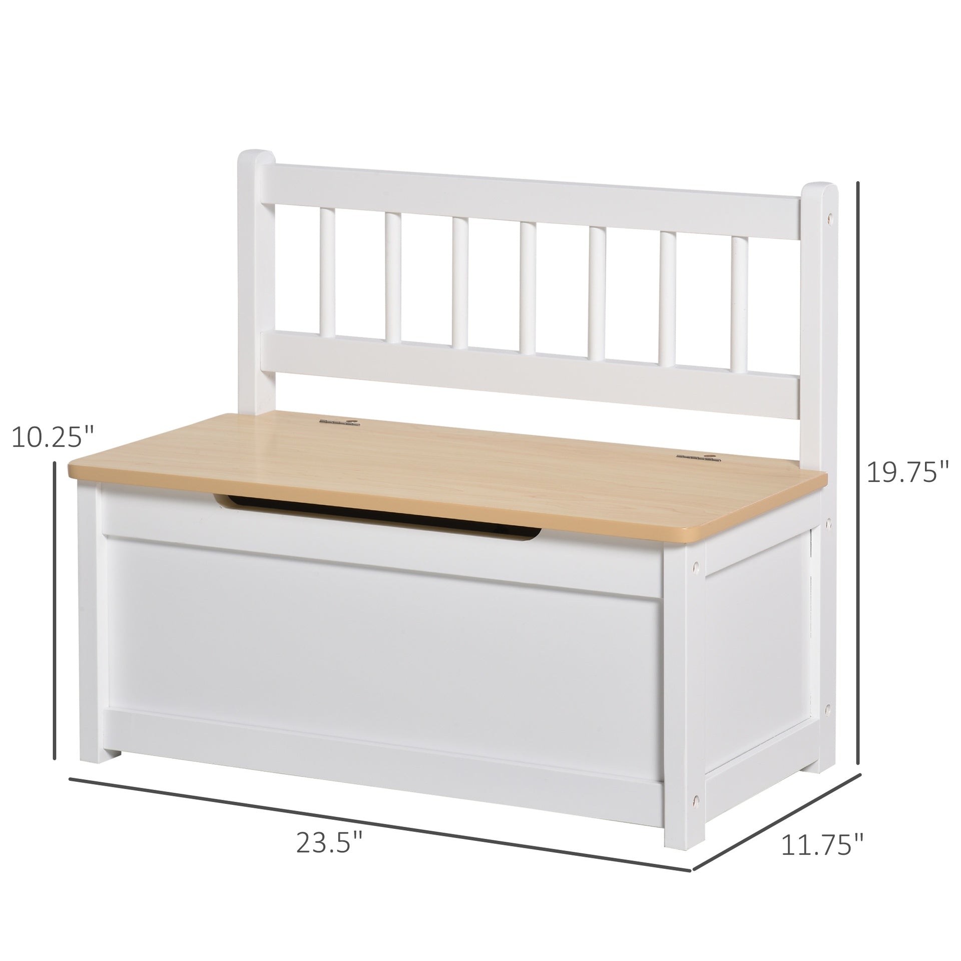 HOMCOM 2-in-1 Kids Wooden Toy Organizer Chest Storage Box with Seat Bench Cabinet Chunk Cube with Safety Pneumatic Rod White