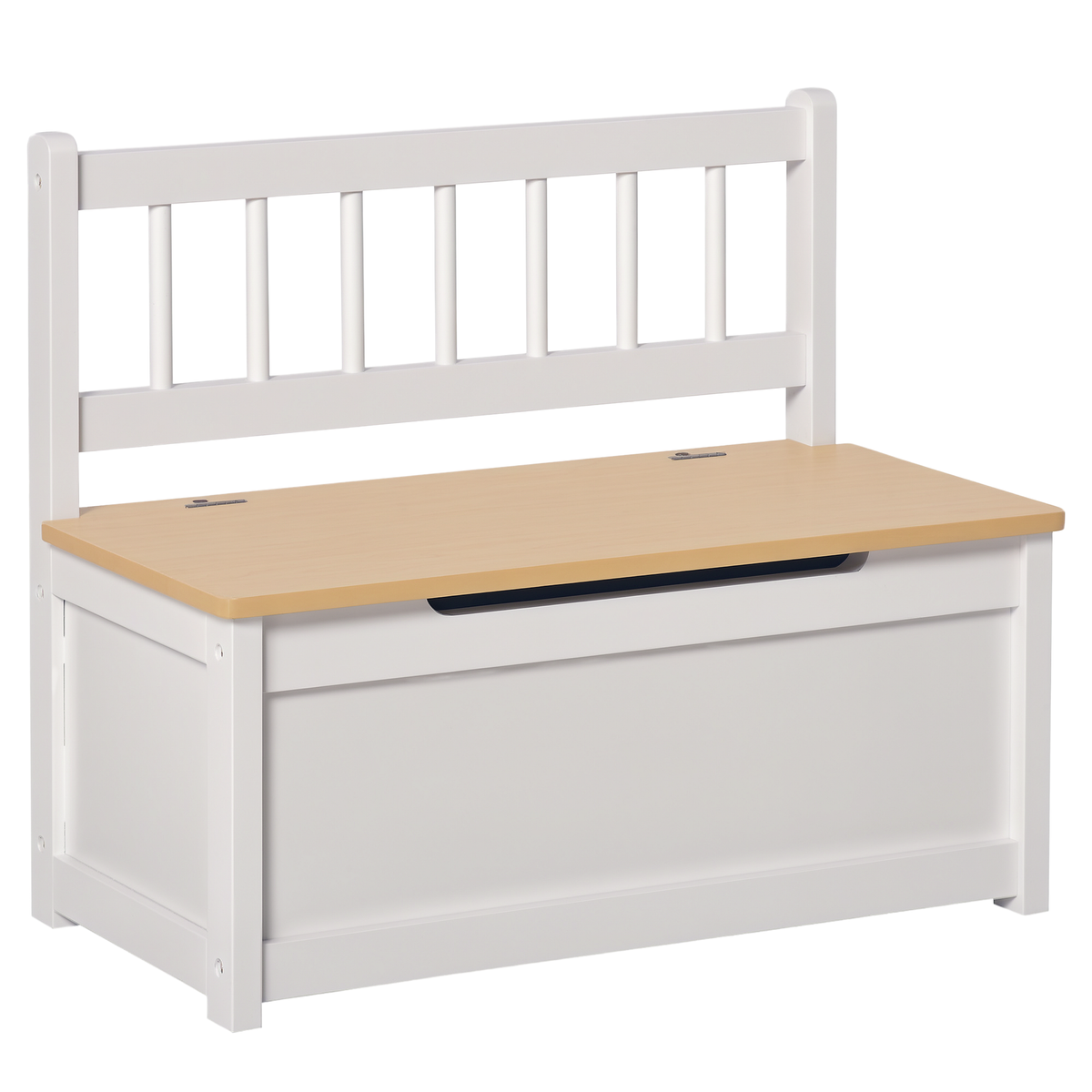 HOMCOM 2-in-1 Kids Wooden Toy Organizer Chest Storage Box with Seat Bench Cabinet Chunk Cube with Safety Pneumatic Rod White
